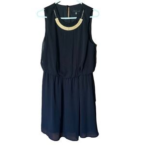 City Triangles black sleeveless midi dress with gold hardware necklace size L